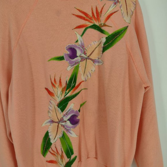 Vintage Floral Bird Of Paradise Custom Design Peachy Pink Grandma Sweatshirt - Picture 2 of 8